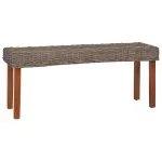 Bancă, natural, 110 cm, ratan kubu & lemn masiv de mango