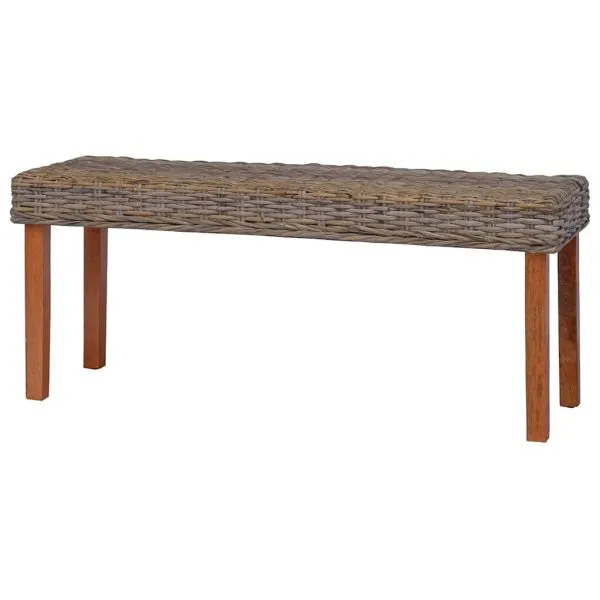 Bancă, natural, 110 cm, ratan kubu & lemn masiv de mango