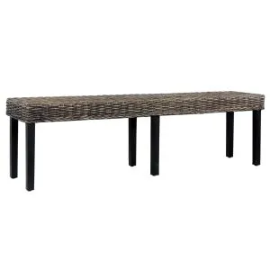 Bancă, negru, 160 cm, ratan kubu natural și lemn masiv de mango