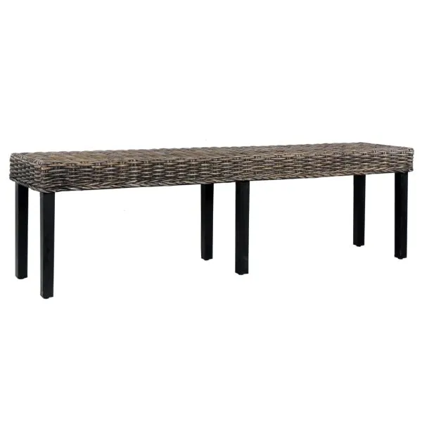 Bancă, negru, 160 cm, ratan kubu natural și lemn masiv de mango