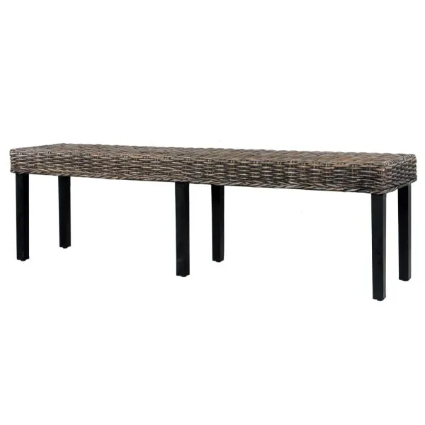 Bancă, negru, 160 cm, ratan kubu natural și lemn masiv de mango