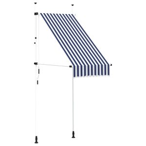 Copertină retractabilă manual, dungi albastru și alb, 100 cm