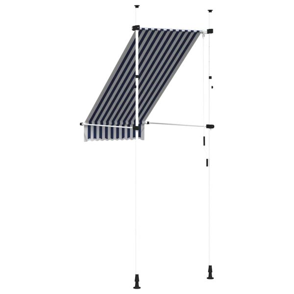 Copertină retractabilă manual, dungi albastru și alb, 100 cm