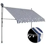 Copertină retractabilă manual cu LED, albastru & alb, 250 cm