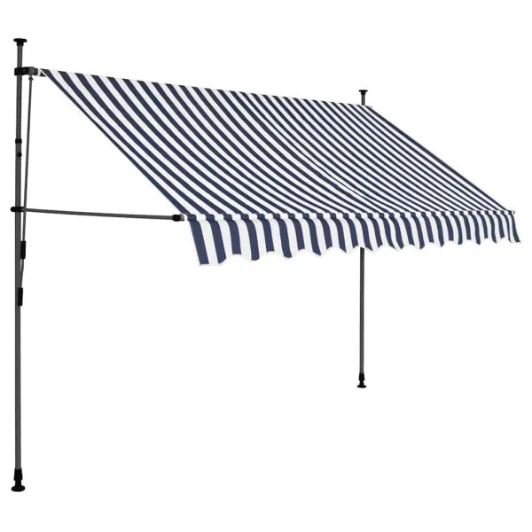 Copertină retractabilă manual cu LED, albastru & alb, 250 cm