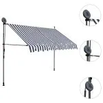 Copertină retractabilă manual cu LED, albastru & alb, 250 cm