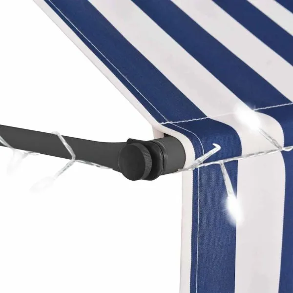 Copertină retractabilă manual cu LED, albastru & alb, 250 cm