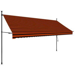 Copertină retractabilă manual cu LED, portocaliu & maro, 350 cm