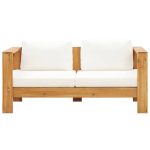 Canapea de grădină cu pernă, alb crem, 140 cm, lemn de acacia