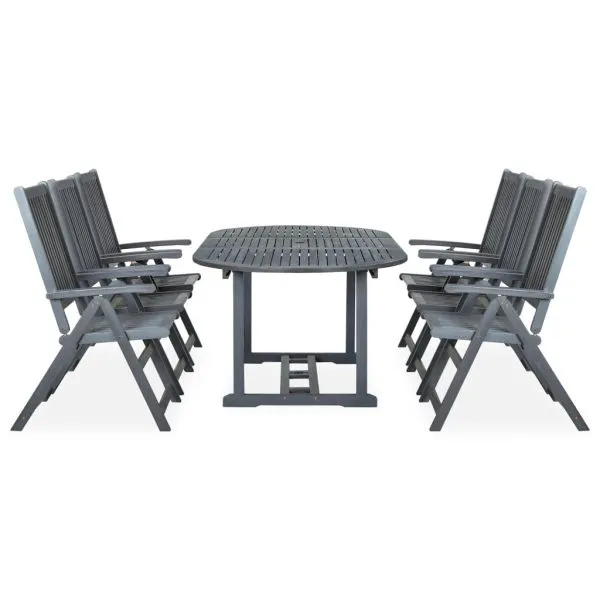 Set mobilier de exterior, 7 piese, gri, lemn masiv de acacia