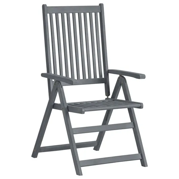 Set mobilier de exterior, 7 piese, gri, lemn masiv de acacia