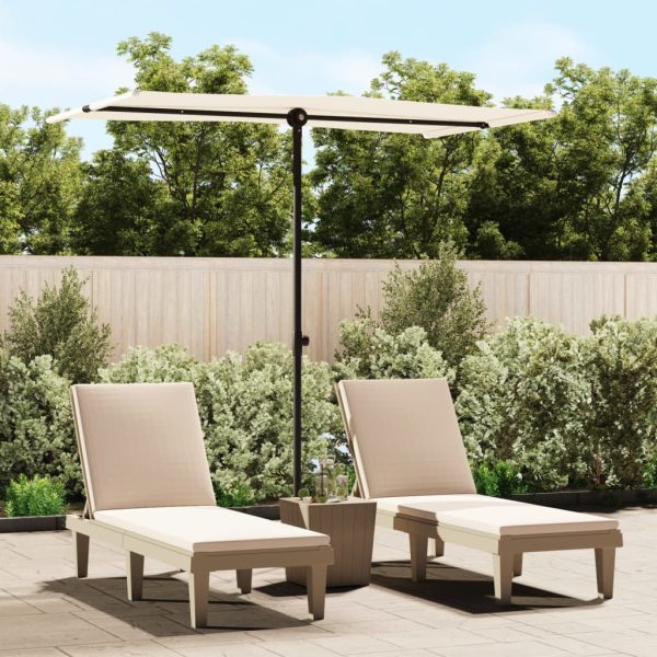 Umbrelă de soare grădină stâlp aluminiu alb nisipiu 180×110 cm