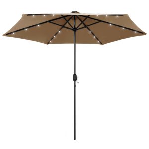 Umbrelă de soare cu LED-uri, stâlp din aluminiu, taupe, 270 cm