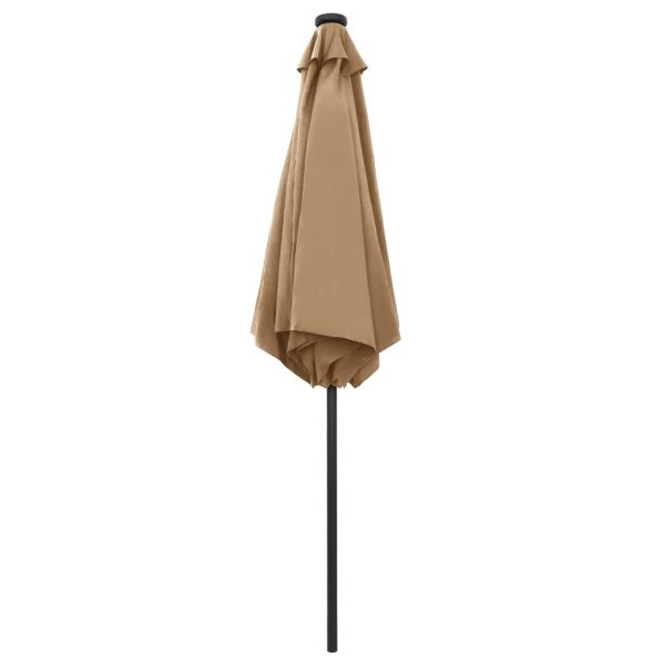 Umbrelă de soare cu LED-uri, stâlp din aluminiu, taupe, 270 cm