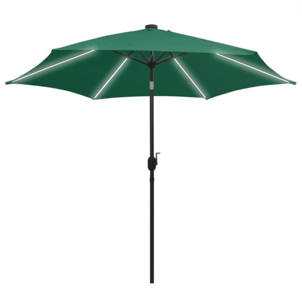 Umbrelă de soare cu LED-uri, stâlp din aluminiu, verde, 300 cm