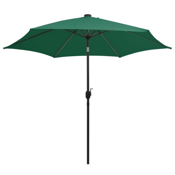 Umbrelă de soare cu LED-uri, stâlp din aluminiu, verde, 300 cm