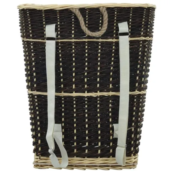 Coș lemne foc cu curele de transport natural 57x51x69 cm salcie