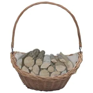 Coș pentru lemne de foc cu mâner, maro, 61,5×46,5×52 cm salcie