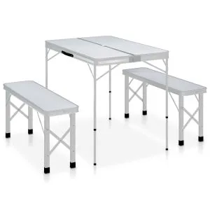 Masă de camping pliabilă cu 2 bănci