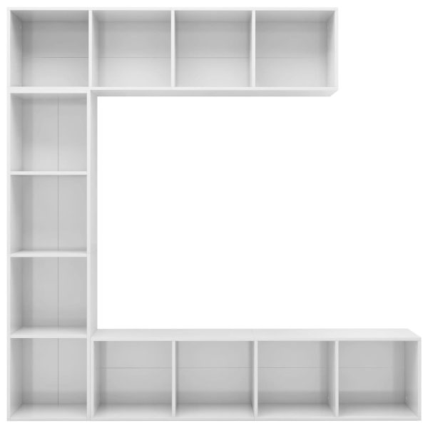 Set bibliotecă TV, 3 piese, alb foarte lucios, 180x30x180 cm