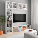 Set bibliotecă TV, 3 piese, alb foarte lucios, 180x30x180 cm