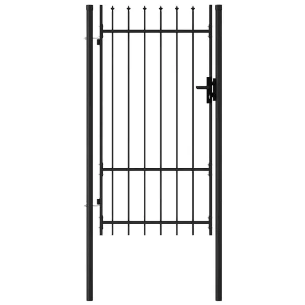 Poartă de gard cu o ușă, vârf ascuțit, negru, 1×1,75 m, oțel