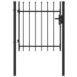 Poartă de gard cu o ușă, vârf ascuțit, negru, 1 x 1 m, oțel