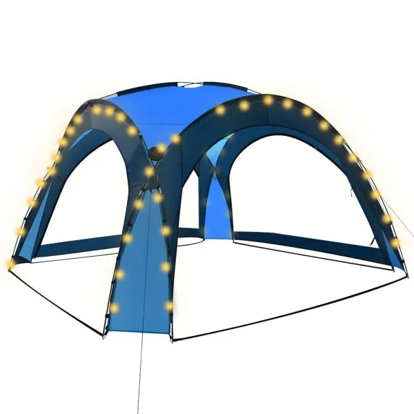 Cort petrecere cu LED & 4 pereți laterali albastru 3,6×3,6×2,3m