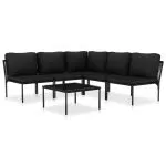 Set mobilier de grădină cu perne, 6 piese, negru, PVC