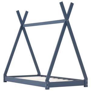 Cadru de pat pentru copii, gri, 90 x 200 cm, lemn masiv de pin