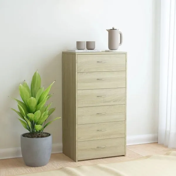 Dulap cu 6 sertare, stejar Sonoma, 50x34x96 cm, lemn prelucrat