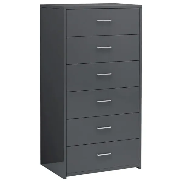 Dulap 6 sertare, gri extralucios, 50x34x96 cm, lemn prelucrat