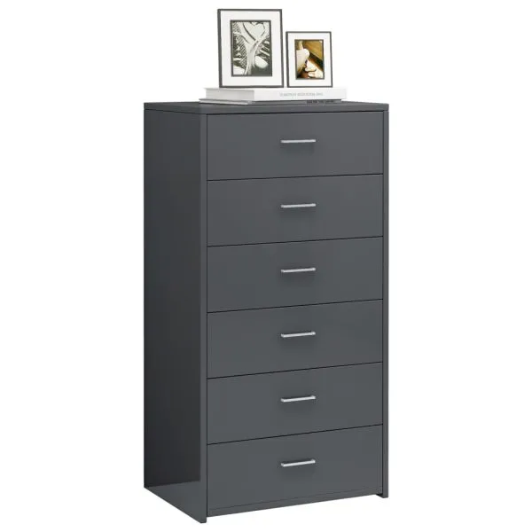 Dulap 6 sertare, gri extralucios, 50x34x96 cm, lemn prelucrat