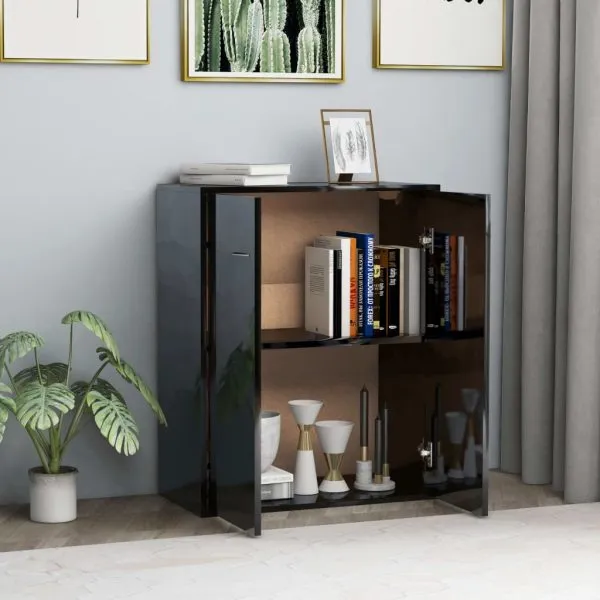 Dulap, negru extralucios, 60x30x75 cm, lemn prelucrat