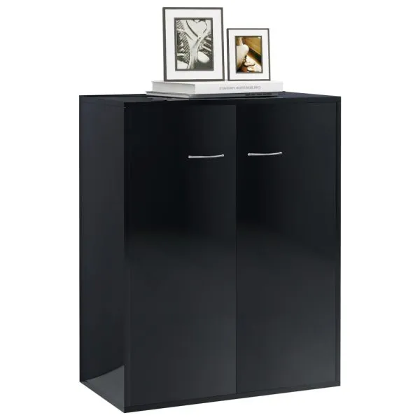 Dulap, negru extralucios, 60x30x75 cm, lemn prelucrat