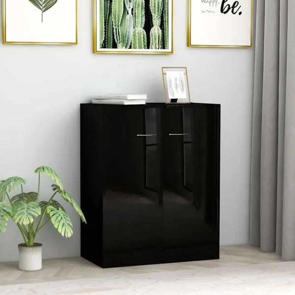 Dulap, negru extralucios, 60x30x75 cm, lemn prelucrat