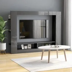 Comodă TV, gri extralucios, 152x22x113 cm, PAL