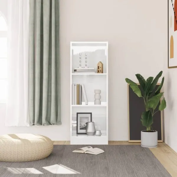 Bibliotecă cu 3 rafturi, alb extralucios, 40x24x109 cm