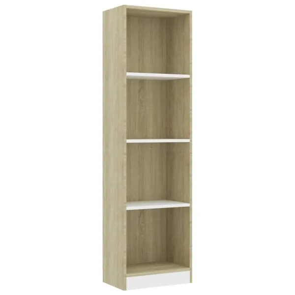 Bibliotecă cu 4 rafturi, alb/stejar sonoma, 40x24x142 cm, lemn
