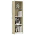 Bibliotecă cu 4 rafturi, alb/stejar sonoma, 40x24x142 cm, lemn