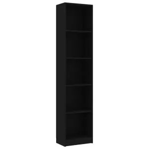 Bibliotecă cu 5 rafturi, negru, 40x24x175 cm, lemn prelucrat