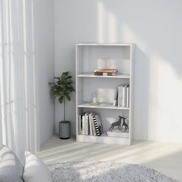 Bibliotecă cu 3 rafturi, alb, 60x24x109 cm, lemn compozit