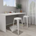 Scaune de bar stivuibile, 2 buc., alb, metal