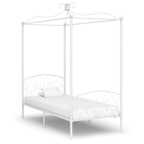 Cadru de pat cu baldachin, alb, 90 x 200 cm, metal