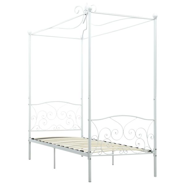 Cadru de pat cu baldachin, alb, 90 x 200 cm, metal