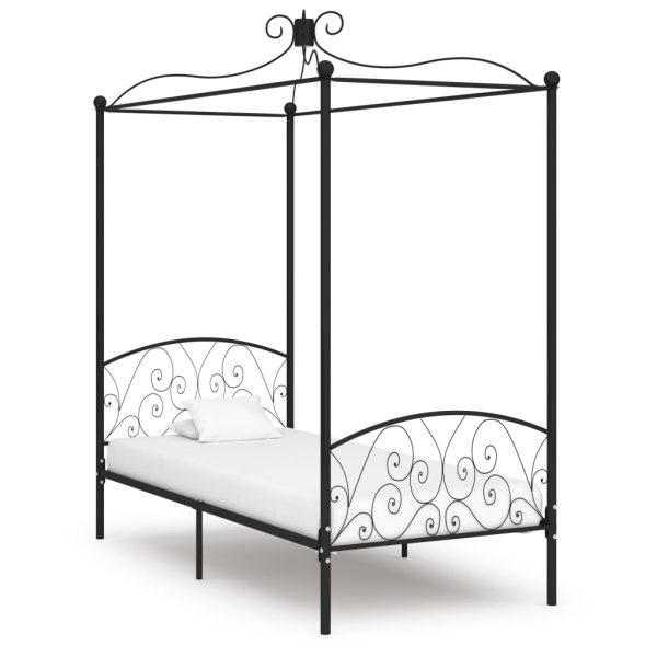 Cadru de pat cu baldachin, negru, 100 x 200 cm, metal