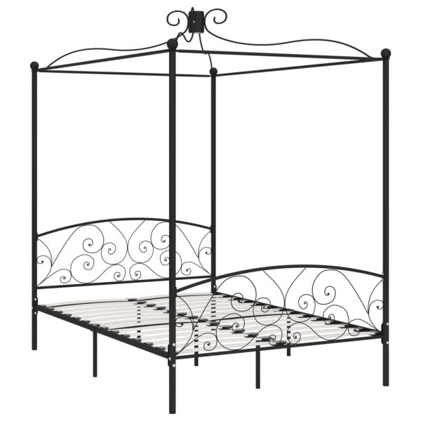 Cadru de pat cu baldachin, negru, 140 x 200 cm, metal