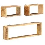 Set rafturi de perete cub, 3 piese, lemn masiv de mango