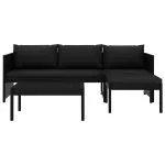 Set mobilier de grădină cu perne, 3 piese, negru, poliratan
