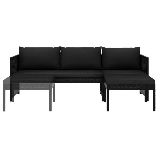 Set mobilier de grădină cu perne, 3 piese, negru, poliratan